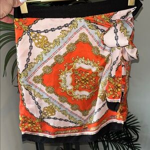 Orange and Gold Patterned Skirt with Bow